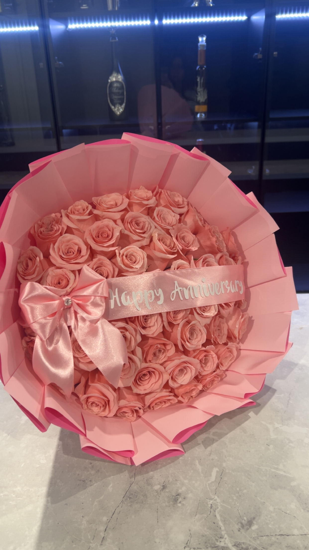 Pink rose anniversary bouquet